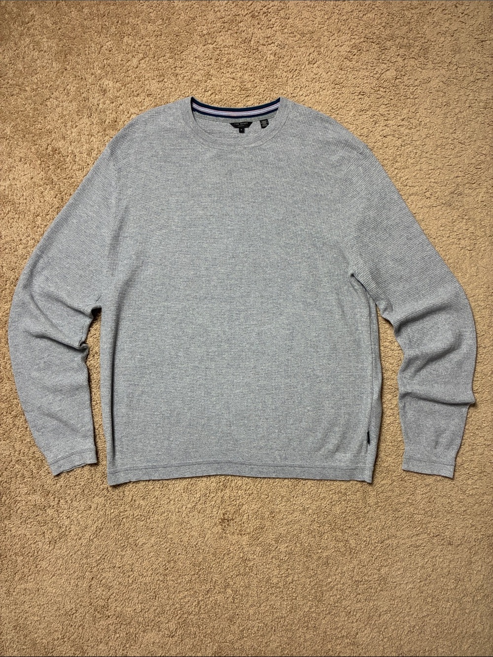 Ted Baker Light Gray Waffle Knit Thermal Long Sleeve Shirt Crewneck Size 7
